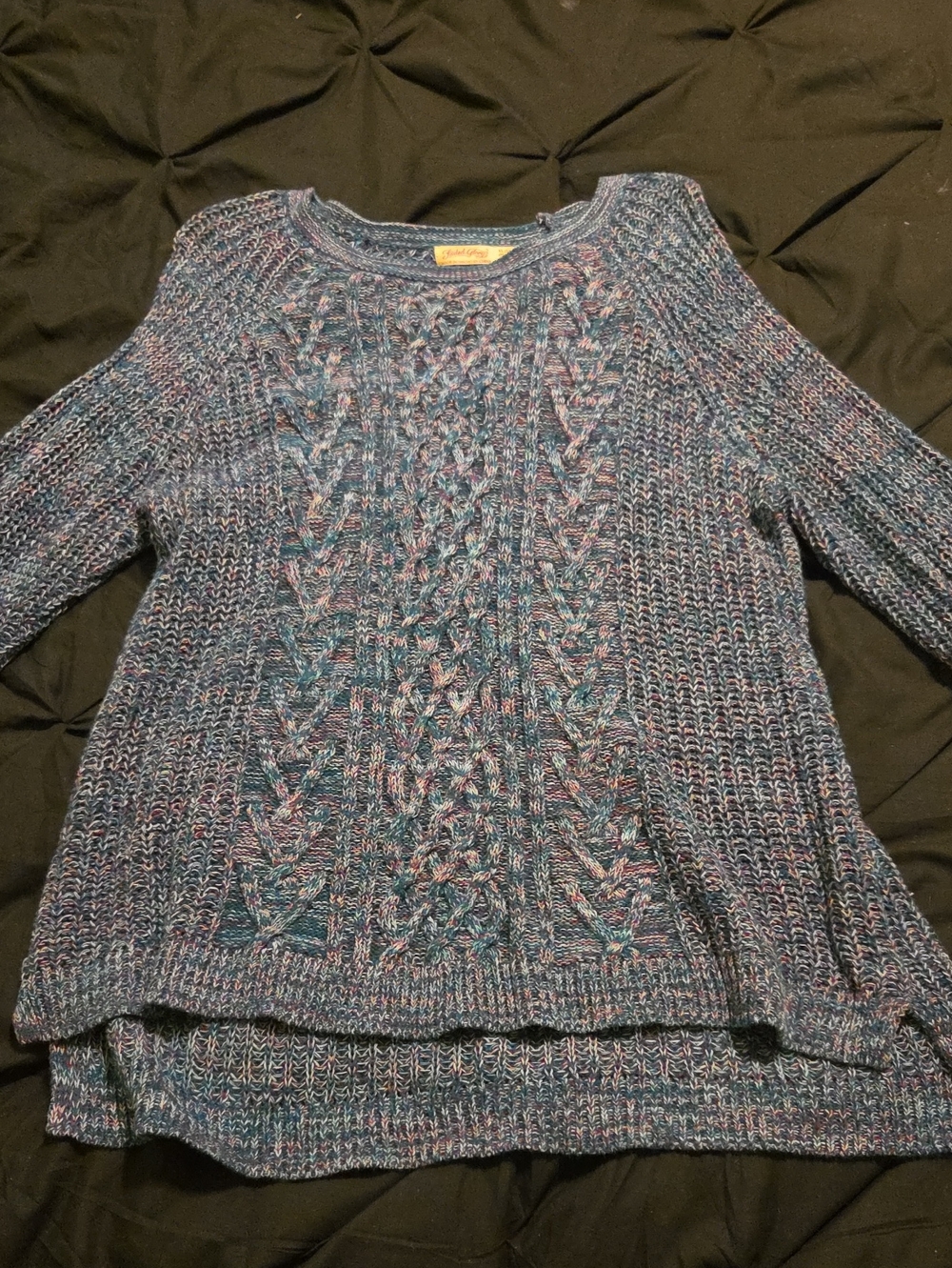 Faded Glory Multicolor Cable Knit Scoop Neck Sweater - Blue & Pink Blend